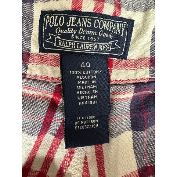 Vtg Polo Jeans Company Ralph Lauren Red White Blue Sz 40 Plaid Cargo Short - Picture 2 of 10